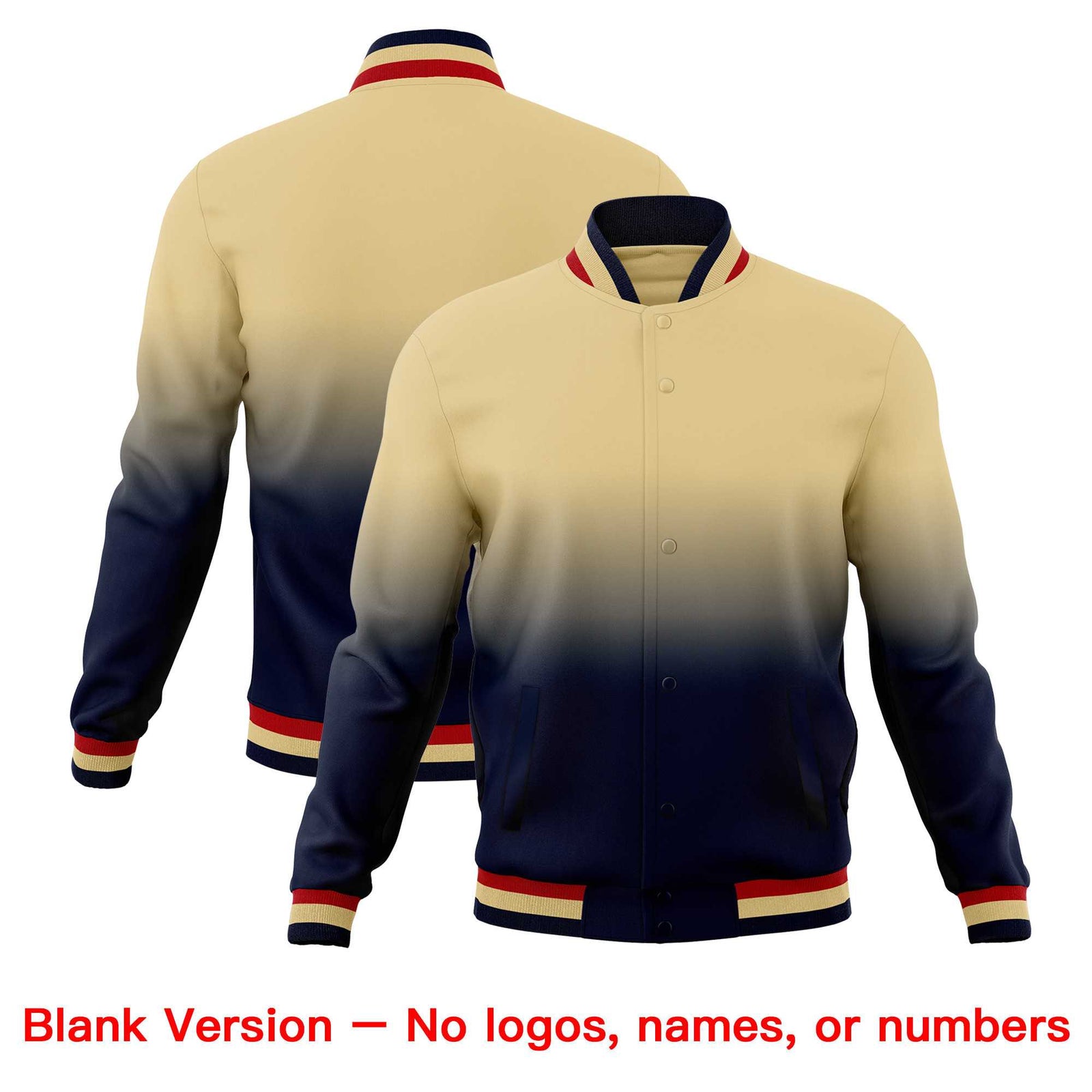 Custom Khaki Navy Full-Snap Varsity Personalization Gradient Fashion Letterman Jacket| KXKSHOP