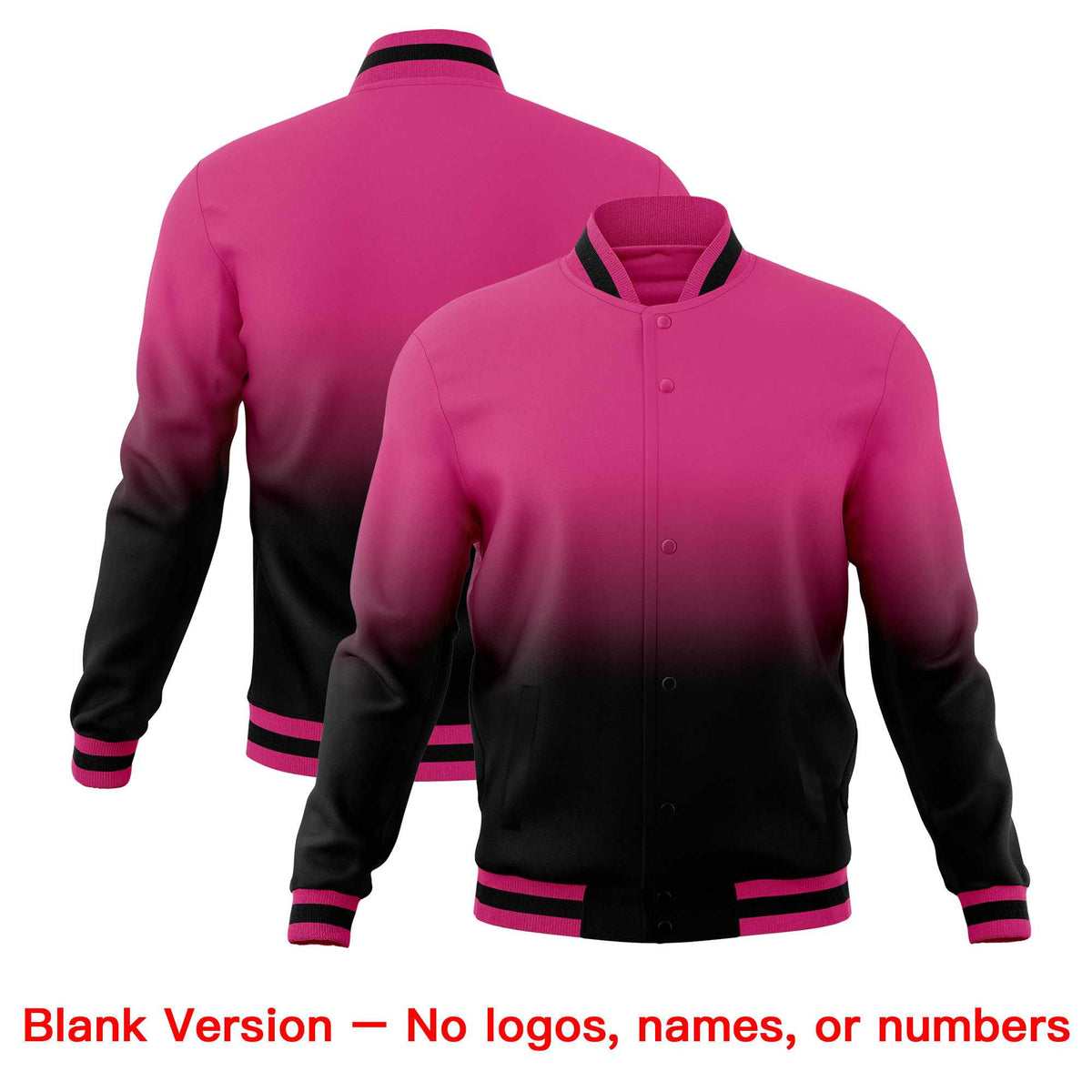 Custom Rose Red Black Full-Snap Varsity Personalization Gradient Fashion Letterman Jacket| KXKSHOP