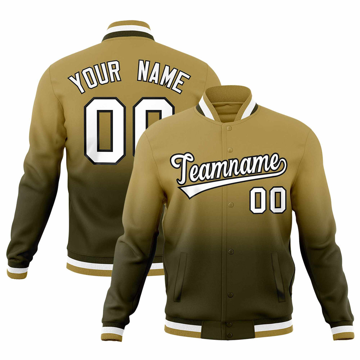 Custom Desert Yellow Olive Full-Snap Varsity Personalization Gradient Fashion Letterman Jacket| KXKSHOP