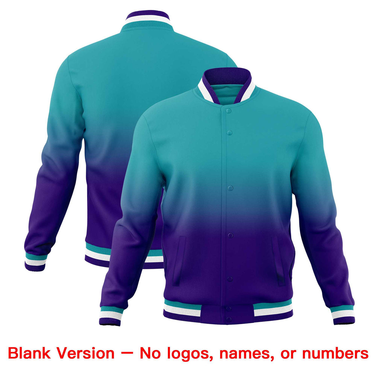 Custom Aqua Purple Full-Snap Varsity Personalization Gradient Fashion Letterman Jacket| KXKSHOP