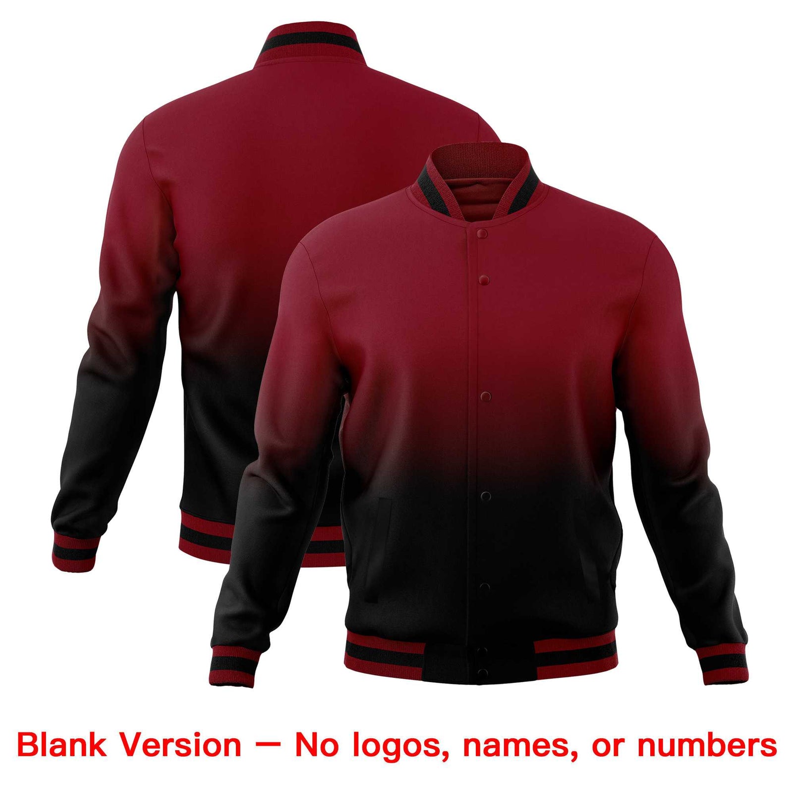 Custom Crimson Black Full-Snap Varsity Personalization Gradient Fashion Letterman Jacket| KXKSHOP
