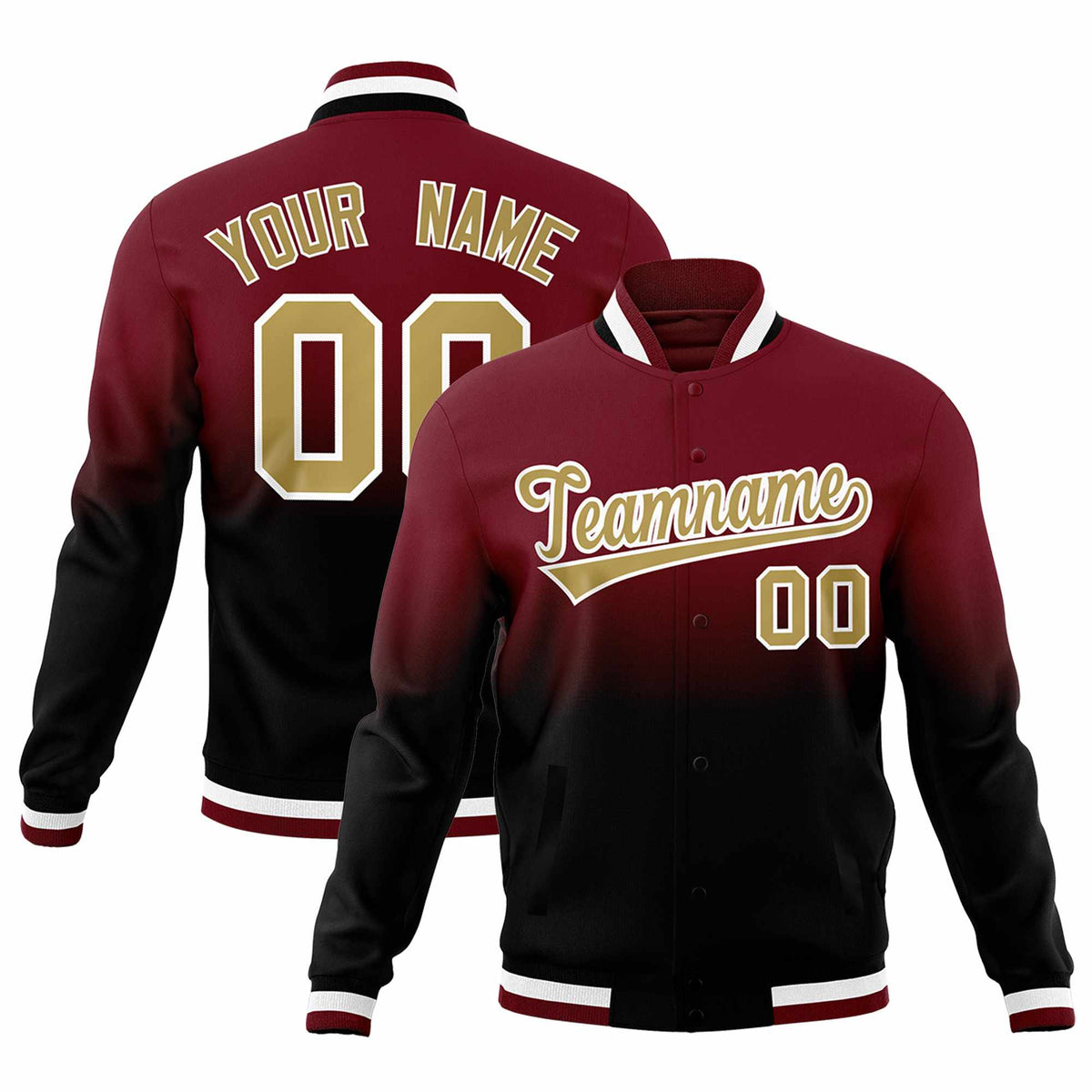 Custom Crimson Black Full-Snap Varsity Personalization Gradient Fashion Letterman Jacket| KXKSHOP