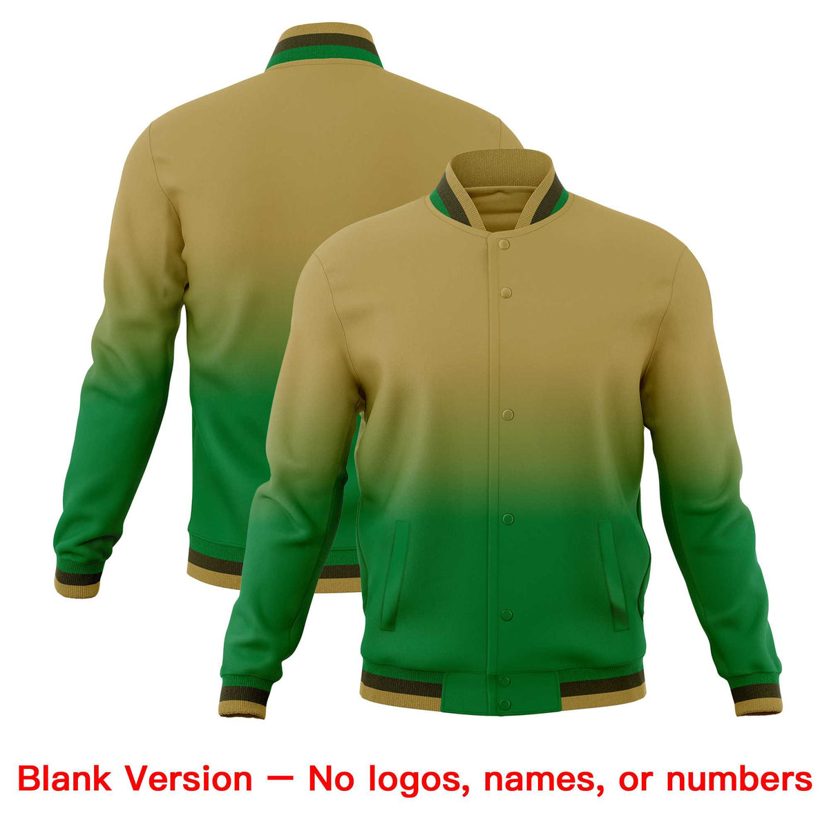 Custom Desert Yellow Kelly Green Full-Snap Varsity Personalization Gradient Fashion Letterman Jacket| KXKSHOP