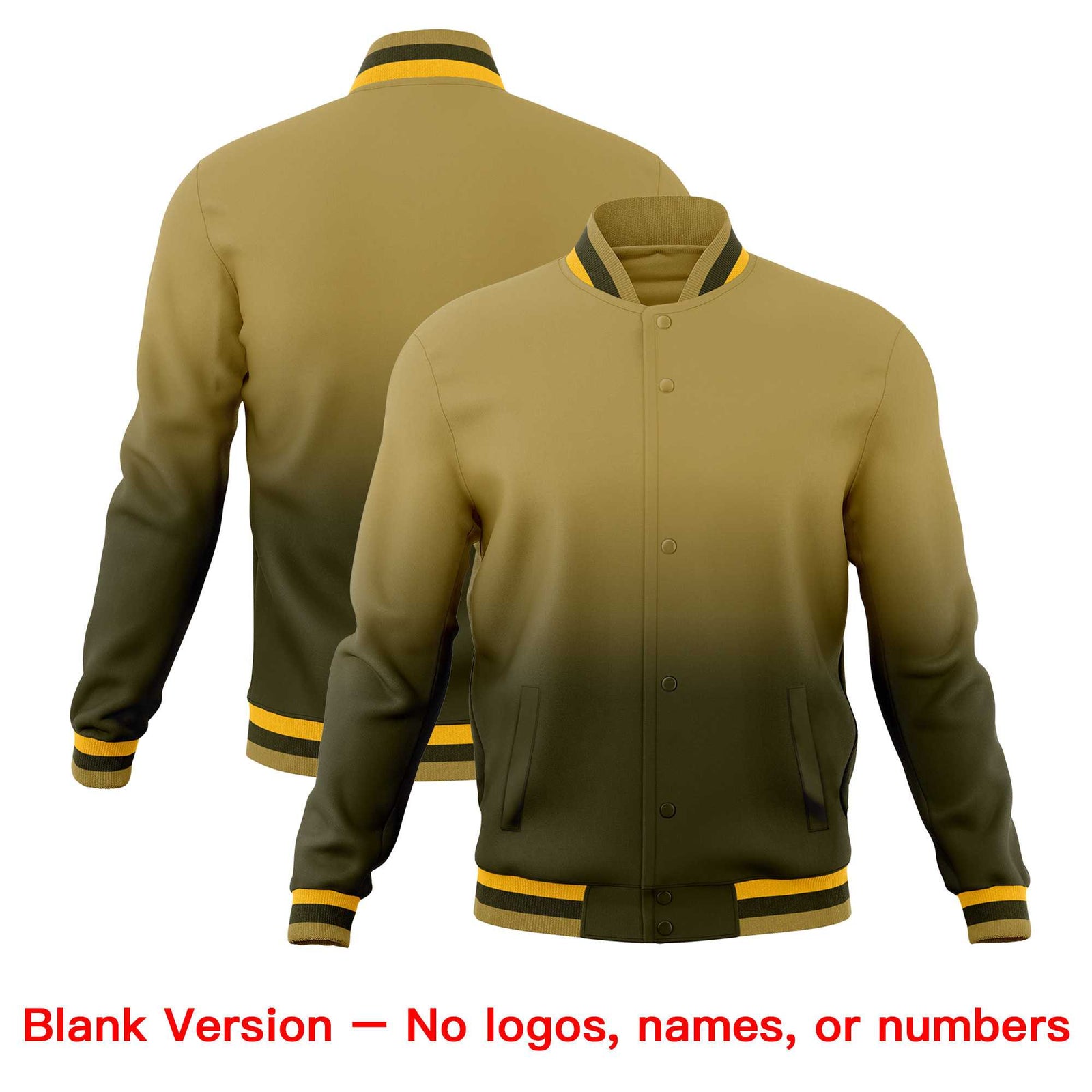 Custom Olive Desert Yellow Full-Snap Varsity Personalization Gradient Fashion Letterman Jacket| KXKSHOP