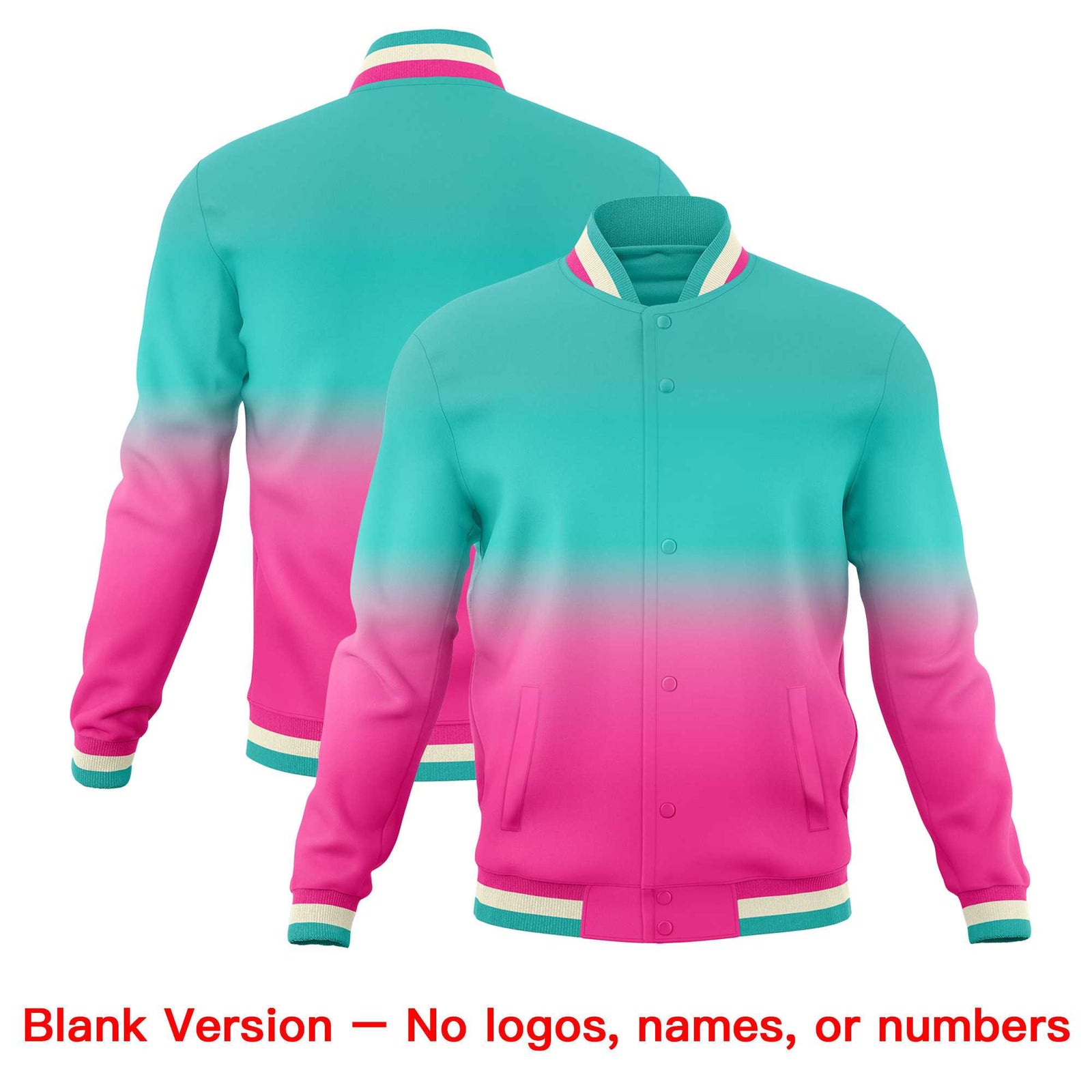 Custom Pink Bright Green Full-Snap Varsity Personalization Gradient Fashion Letterman Jacket| KXKSHOP