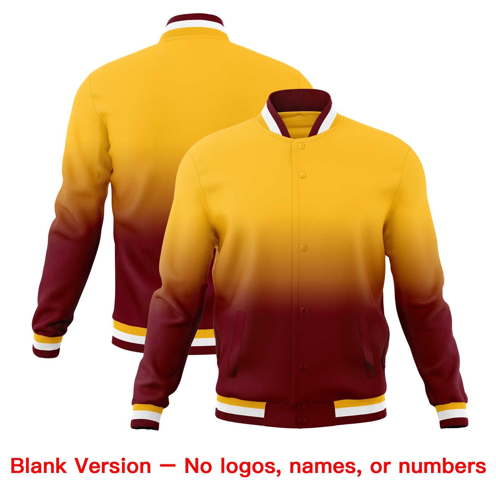 Custom Gold Crimson Full-Snap Varsity Personalization Gradient Fashion Letterman Jacket| KXKSHOP