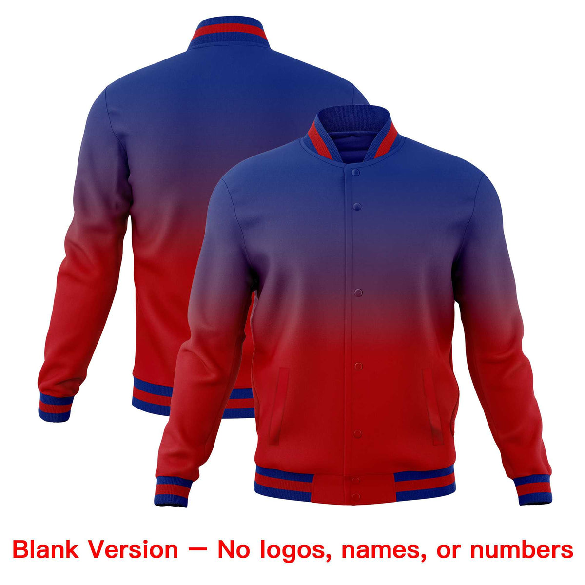 Custom Royal Red Full-Snap Varsity Personalization Gradient Fashion Letterman Jacket