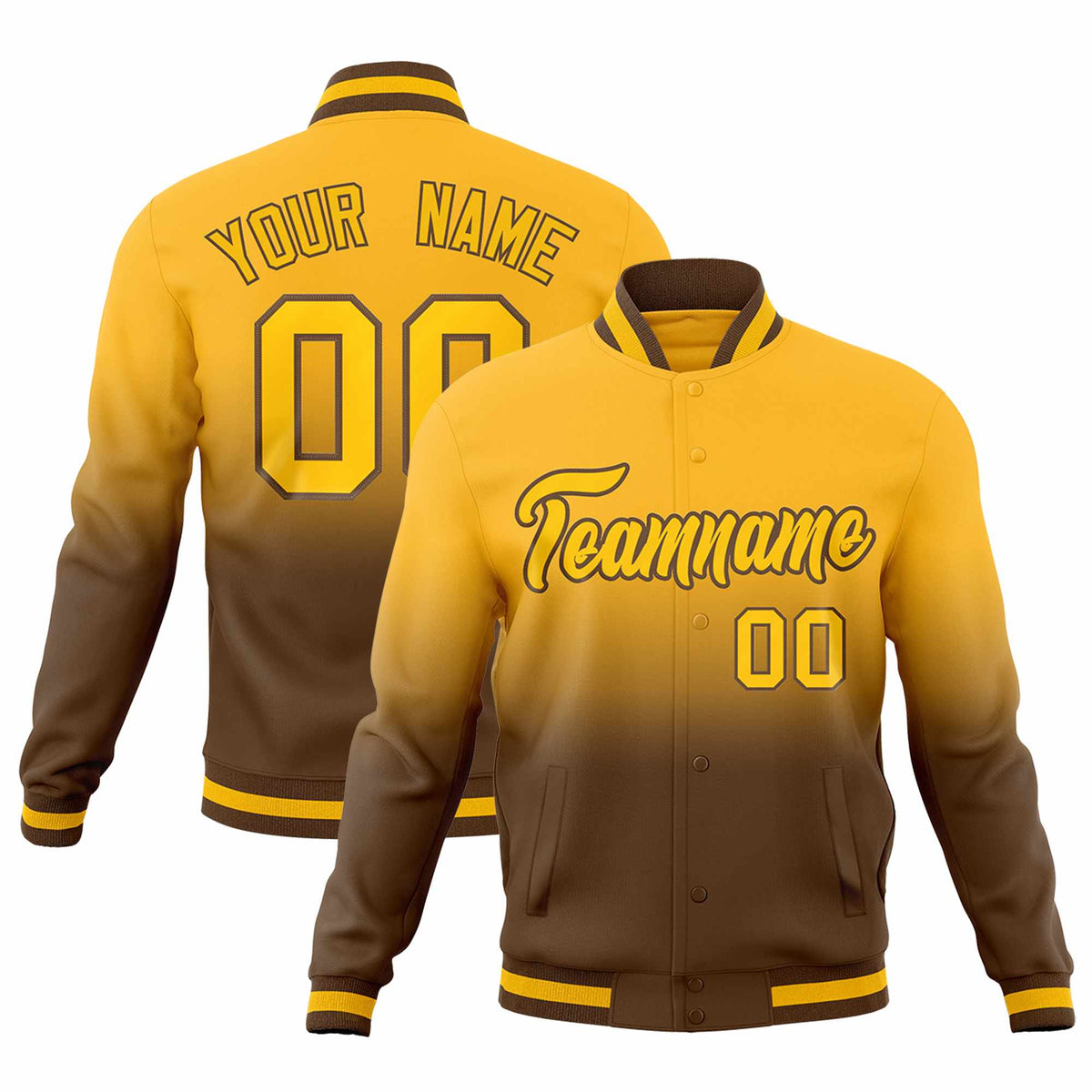 Custom Light Brown Gold Full-Snap Varsity Personalization Gradient Fashion Letterman Jacket