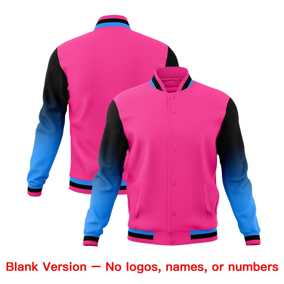 Custom Pink Black White Full-Snap Varsity Raglan Sleeves Gradient Letterman Jacket