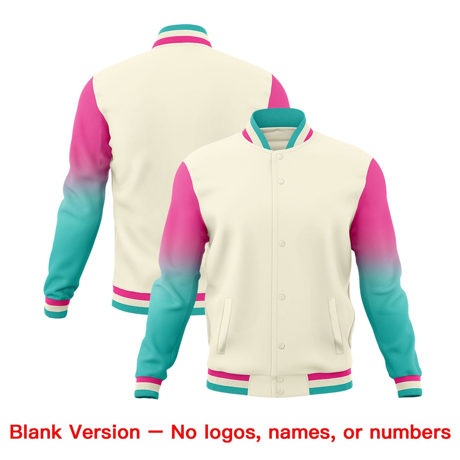 Custom Cream Pink Bright Green Full-Snap Varsity Raglan Sleeves Gradient Letterman Jacket