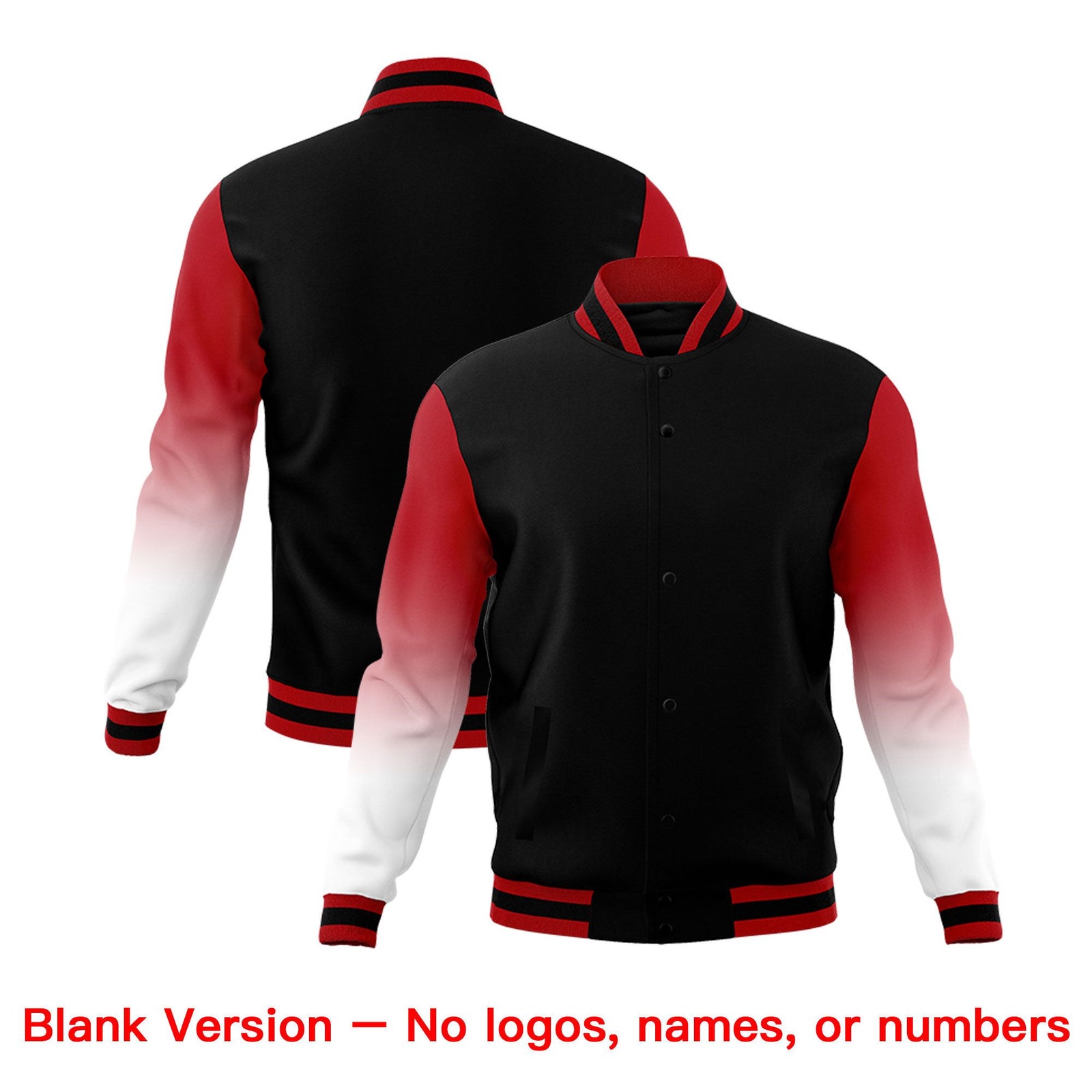 Custom Black White Red Full-Snap Varsity Raglan Sleeves Gradient Letterman Jacket| KXKSHOP