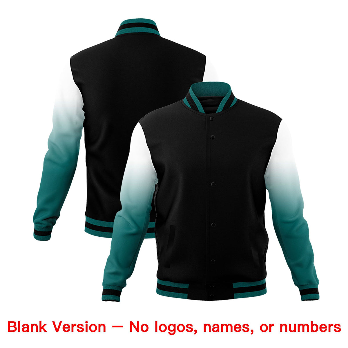 Custom Black Teal White Full-Snap Varsity Raglan Sleeves Gradient Letterman Jacket| KXKSHOP