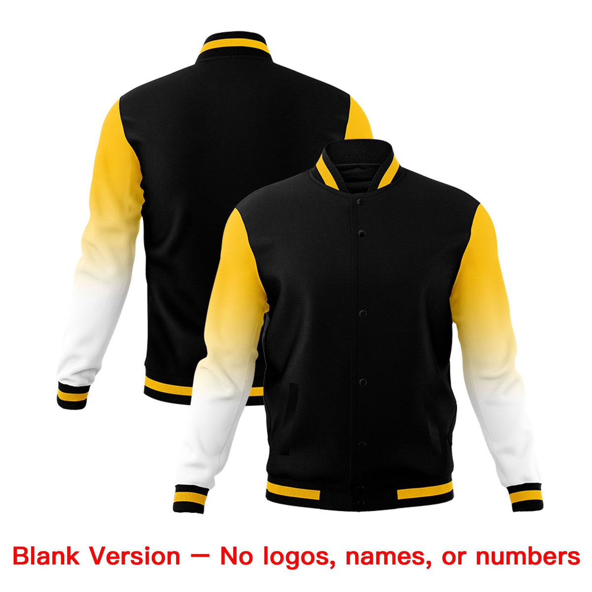 Custom Black Gold White Full-Snap Varsity Raglan Sleeves Gradient Letterman Jacket| KXKSHOP