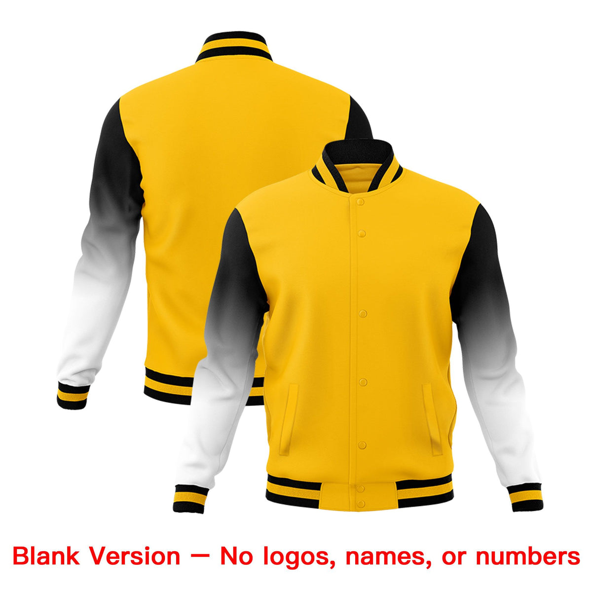 Custom Gold White Black Full-Snap Varsity Raglan Sleeves Gradient Letterman Jacket| KXKSHOP
