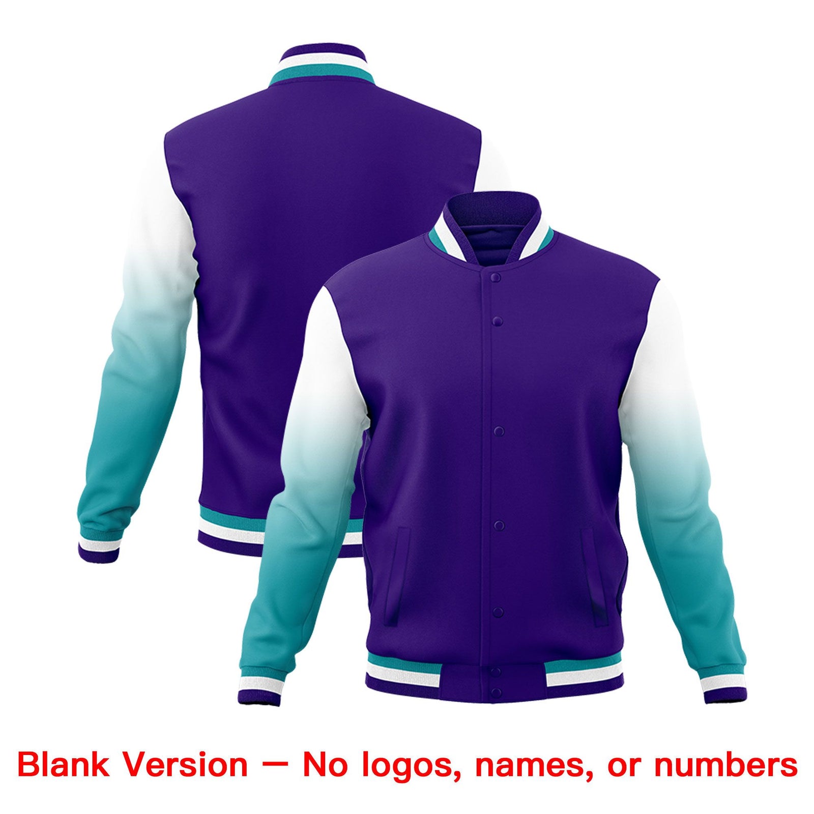 Custom Purple Aqua White Full-Snap Varsity Raglan Sleeves Gradient Letterman Jacket| KXKSHOP