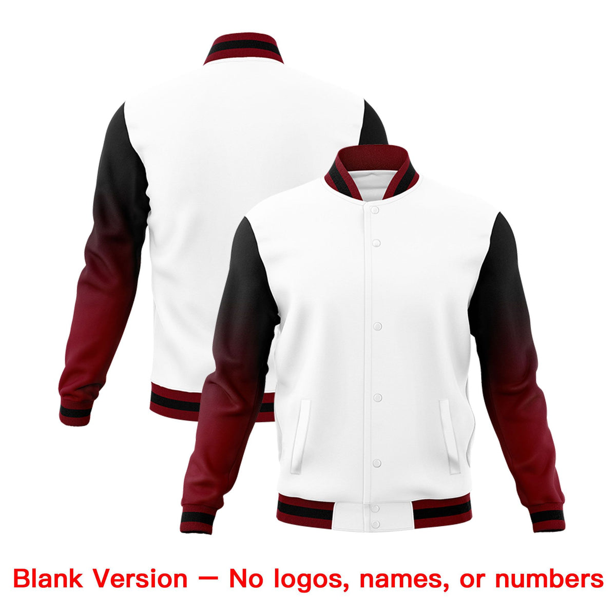 Custom White Crimson Black Full-Snap Varsity Raglan Sleeves Gradient Letterman Jacket| KXKSHOP