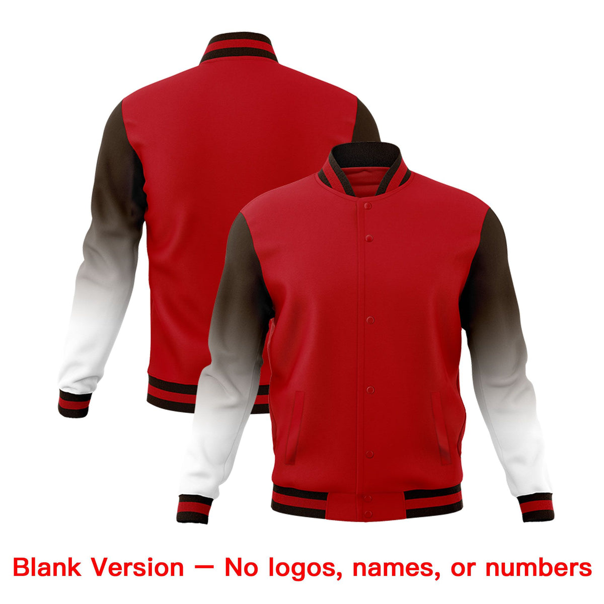 Custom Red White Brown Full-Snap Varsity Raglan Sleeves Gradient Letterman Jacket