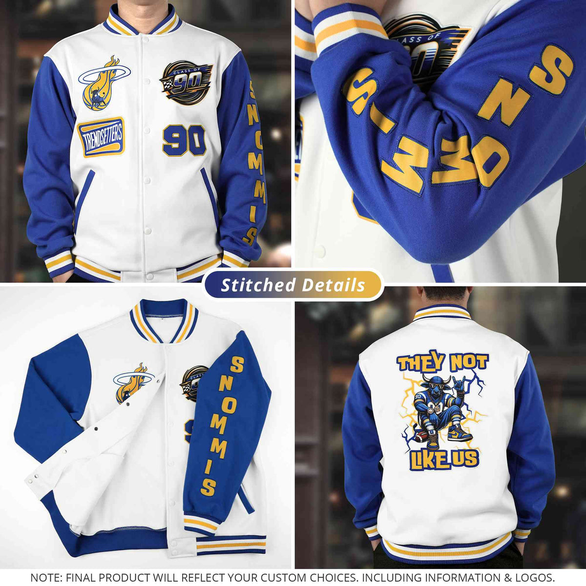 Custom Red Navy White Full-Snap Varsity Raglan Sleeves Gradient Letterman Jacket