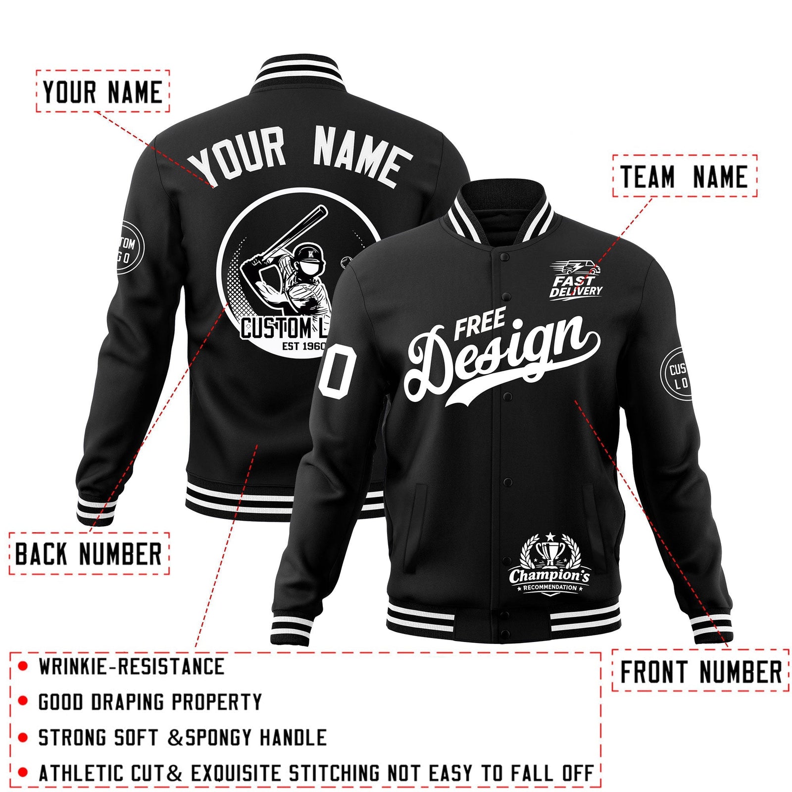 Custom Black White Classic Style Full-Snap Breathable Jacket| KXKSHOP