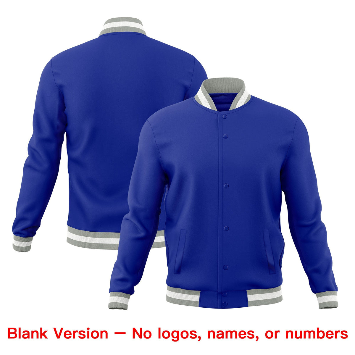 Custom Royal Blue Gray White Classic Style Full-Snap Wrinkle-Resistant Jacket| KXKSHOP