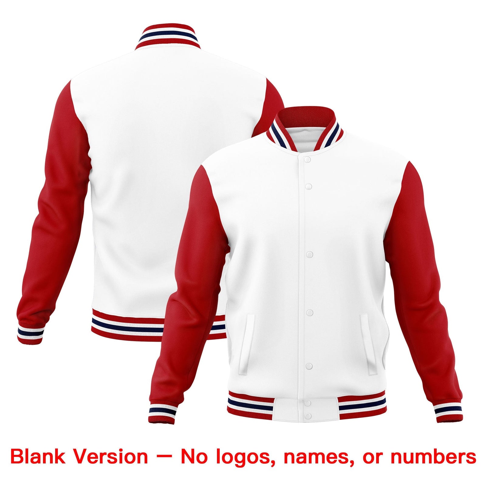 Custom White Red Navy Classic Style Full-Snap Breathable Jacket| KXKSHOP
