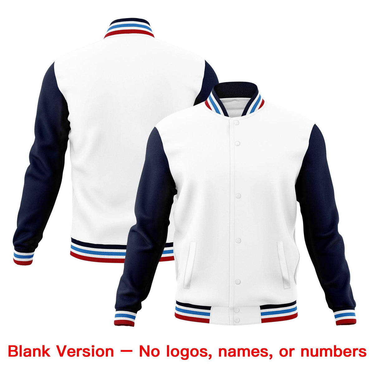 Custom White Navy Light Blue Classic Style Full-Snap Breathable Jacket| KXKSHOP