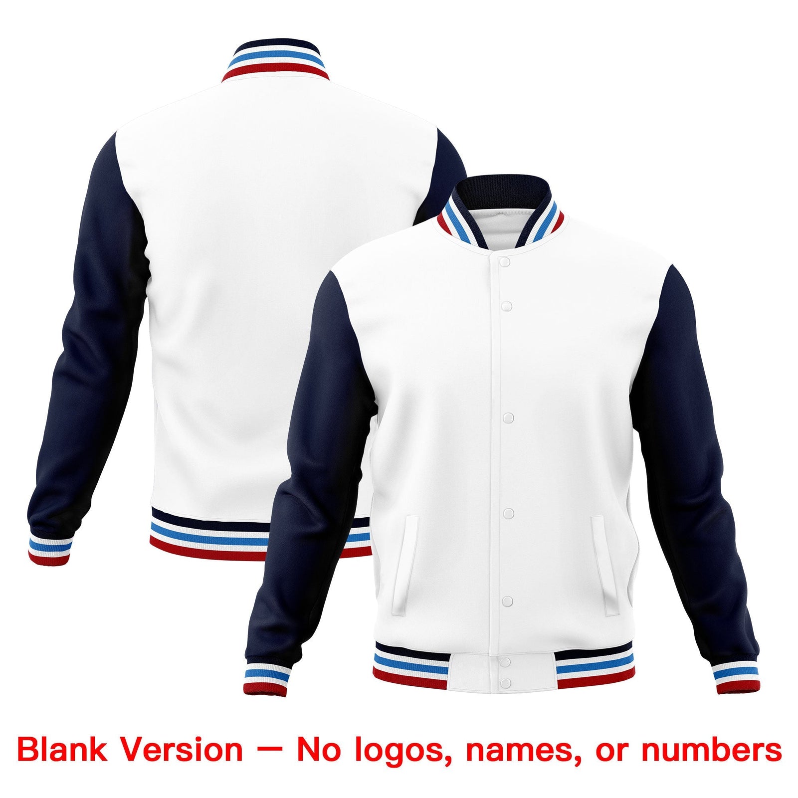 Custom White Navy Light Blue Classic Style Full-Snap Wrinkle-Resistant Jacket| KXKSHOP
