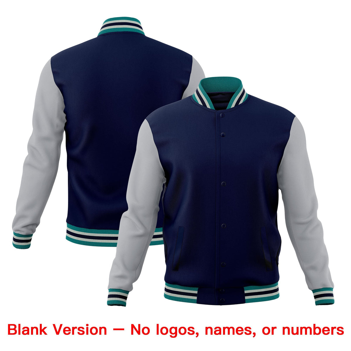 Custom Navy Teal Gray Classic Style Full-Snap Wrinkle-Resistant Jacket| KXKSHOP