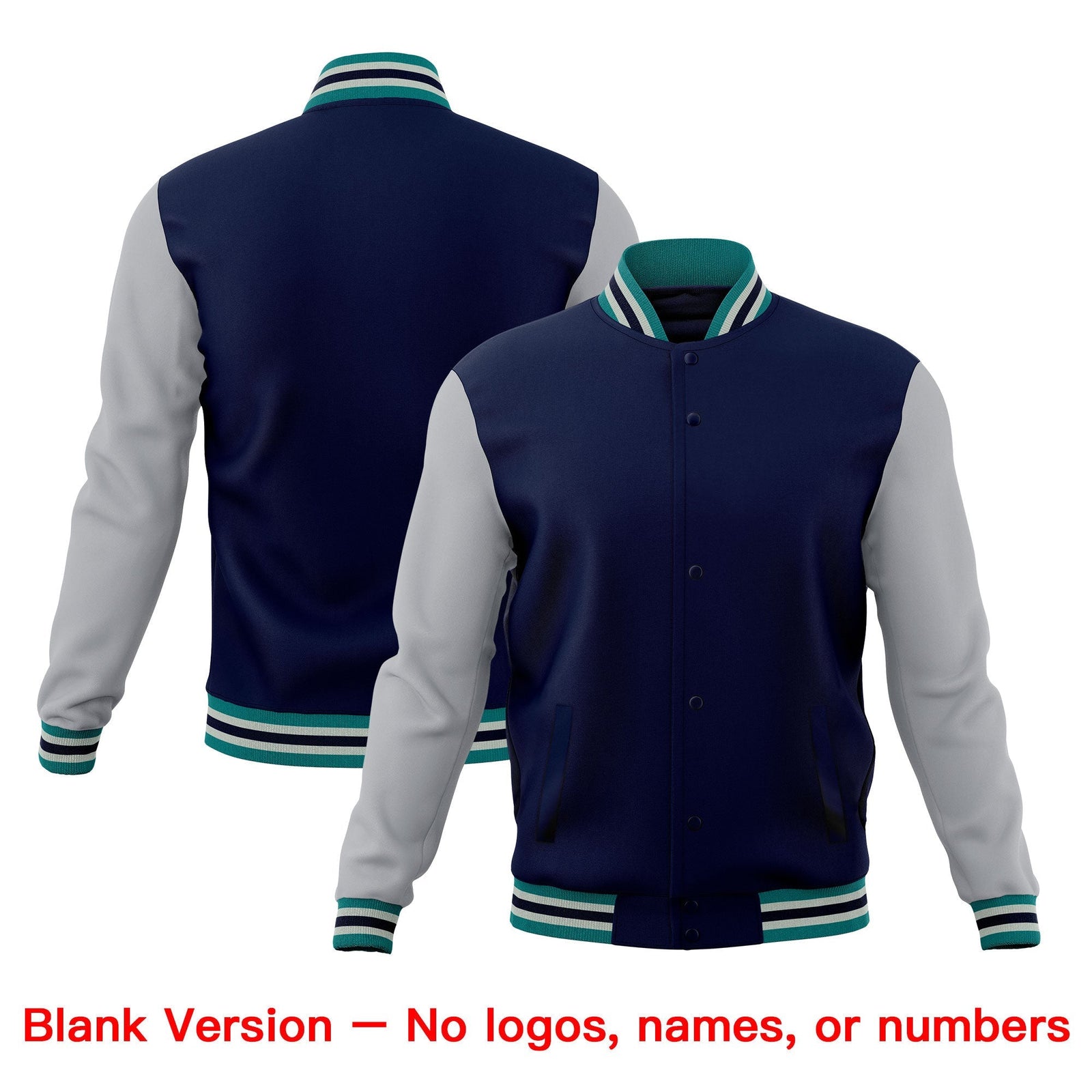 Custom Navy Teal Gray Classic Style Full-Snap Wrinkle-Resistant Jacket| KXKSHOP