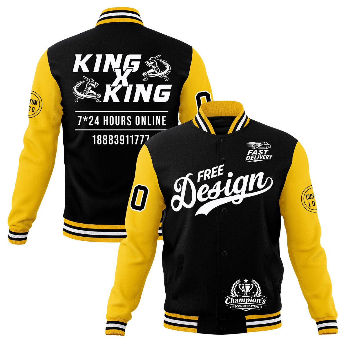 Custom Black Gold White Classic Style Full-Snap Wrinkle-Resistant Jacket| KXKSHOP