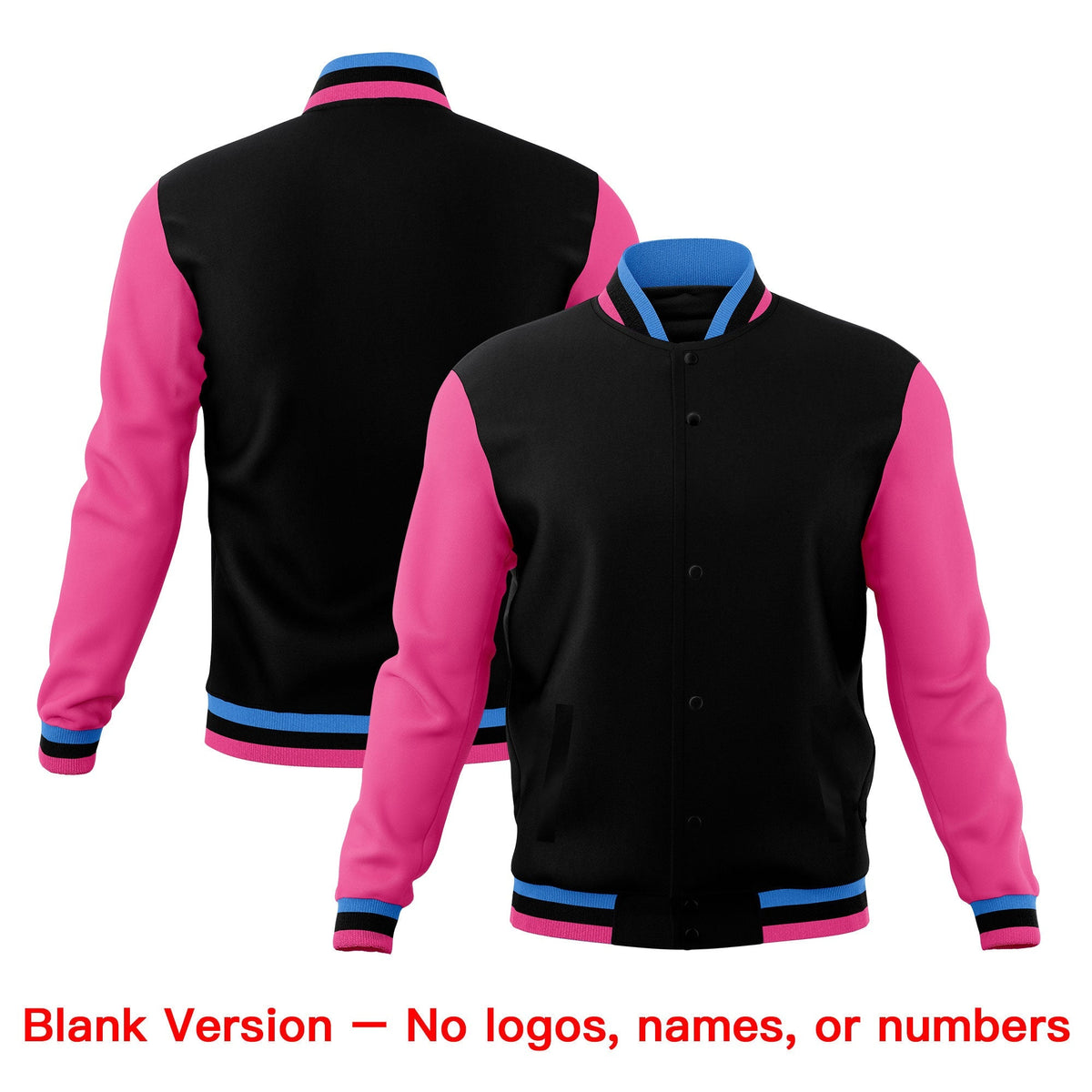 Custom Black Light Blue Pink Classic Style Full-Snap Breathable Jacket| KXKSHOP