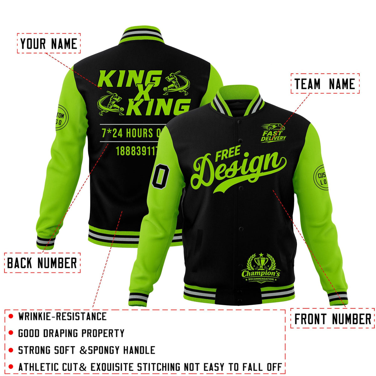 Custom Black Green Gray Classic Style Full-Snap Wrinkle-Resistant Jacket| KXKSHOP