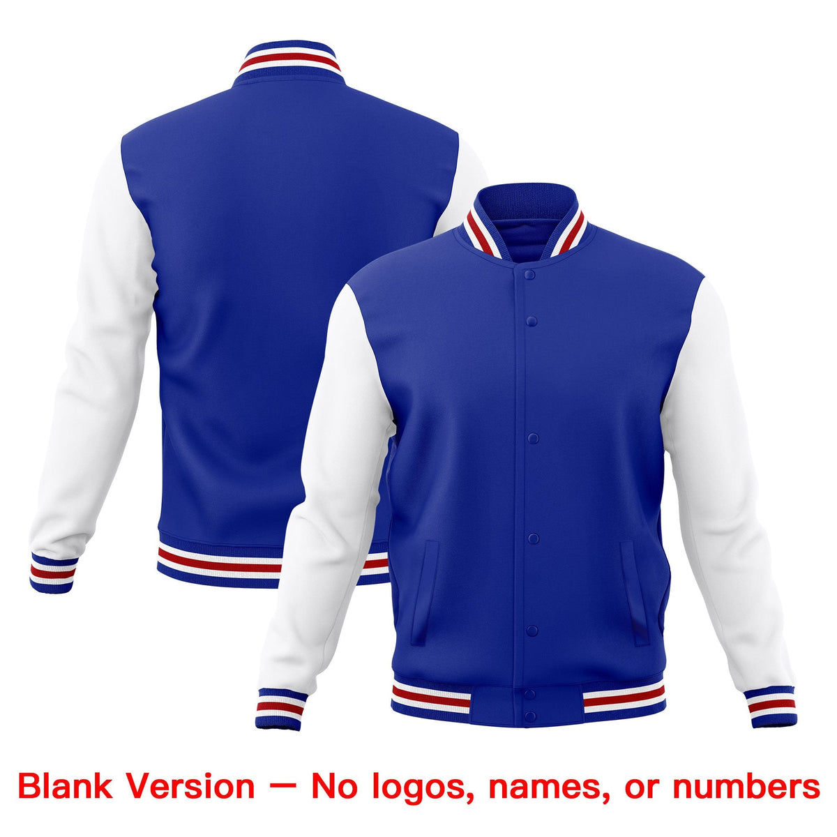 Custom Royal Blue White Red Classic Style Full-Snap Breathable Jacket| KXKSHOP