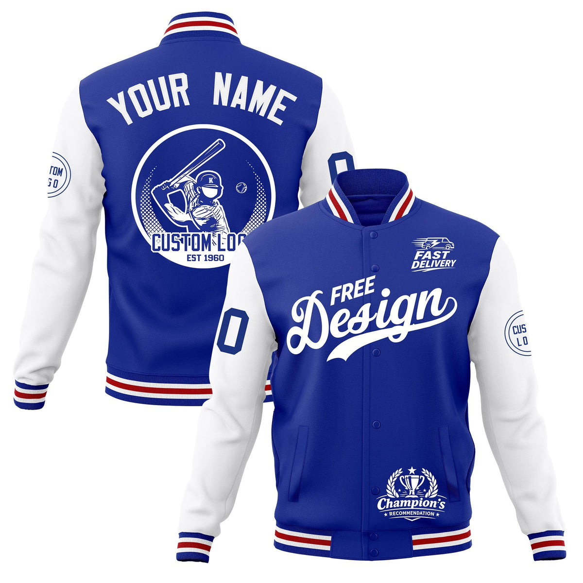 Custom Royal Blue White Red Classic Style Full-Snap Breathable Jacket| KXKSHOP