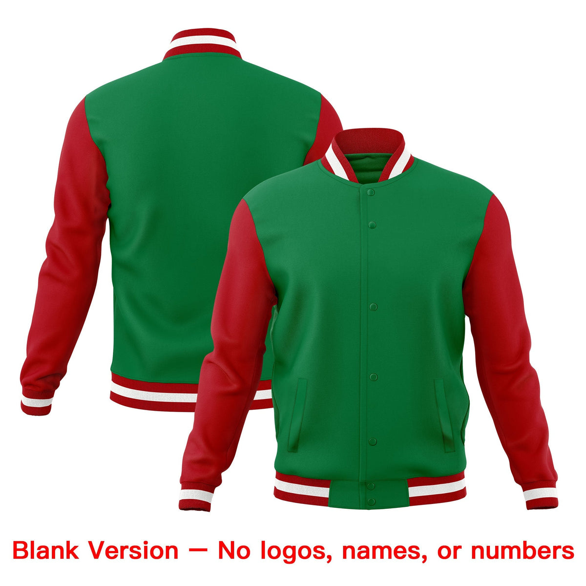 Custom Kelly Green Red White Classic Style Full-Snap Wrinkle-Resistant Jacket| KXKSHOP