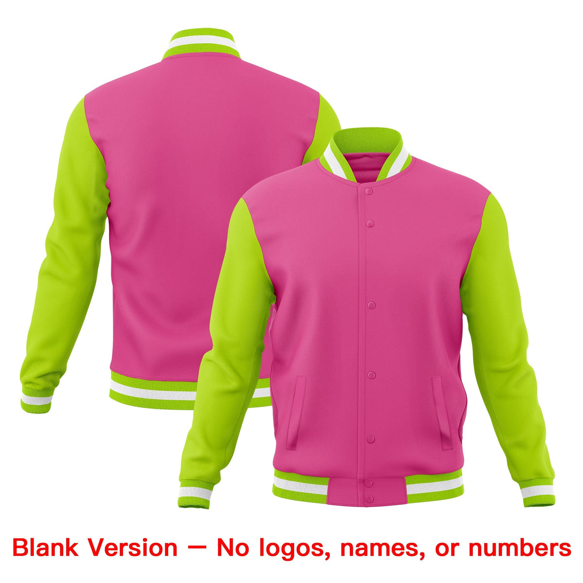 Custom Pink Neon Green White Classic Style Full-Snap Wrinkle-Resistant Jacket| KXKSHOP