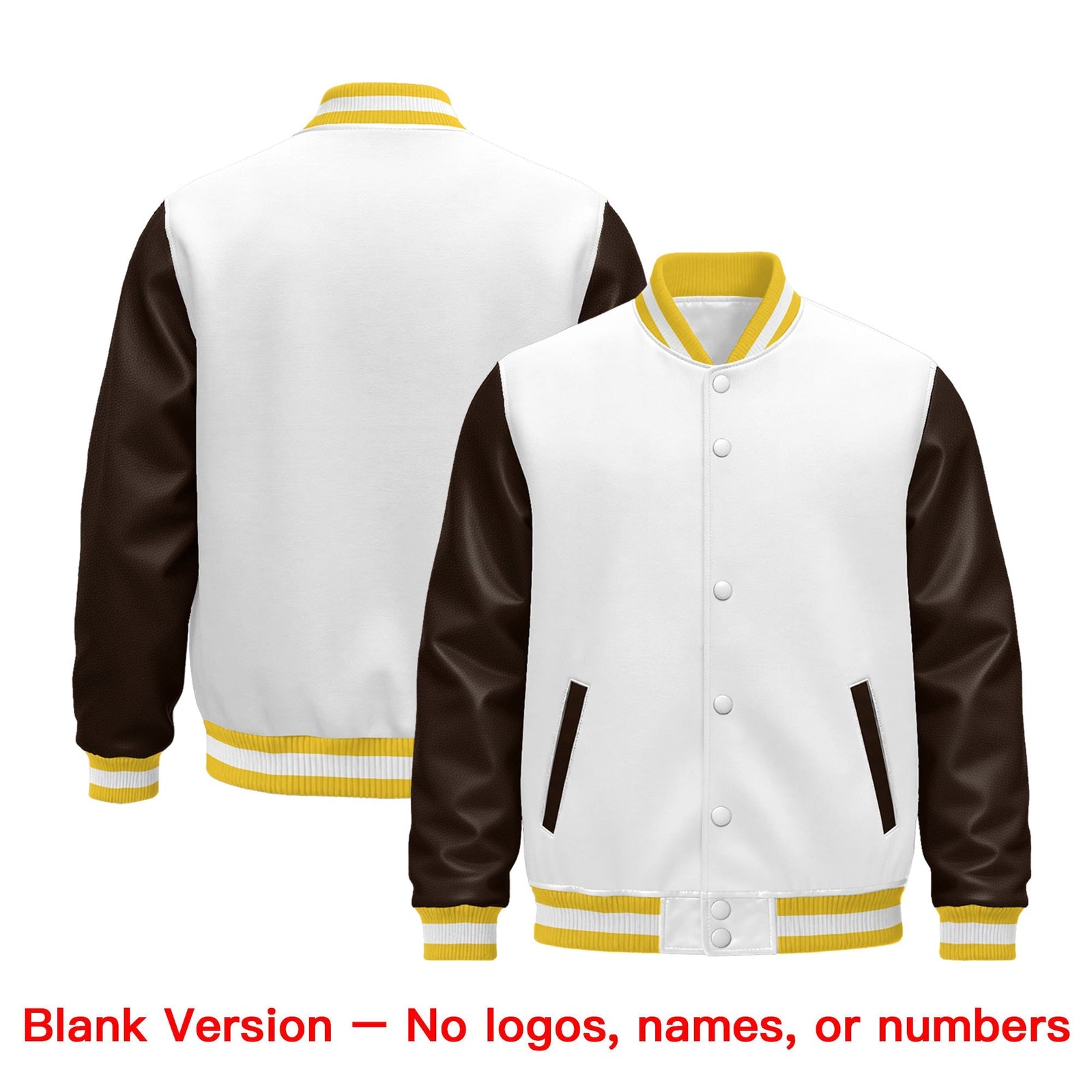 Custom White Brown Gold Raglan Sleeves Varsity Full-Snap Leather Sleeves Letterman Jacket| KXKSHOP