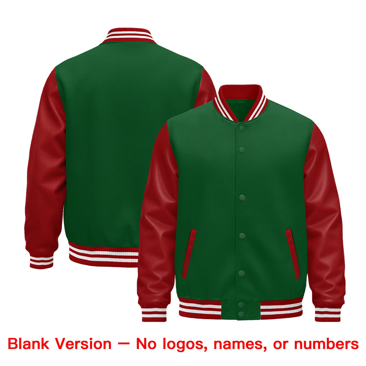 Custom Kelly Green Red White Raglan Sleeves Varsity Full-Snap Leather Sleeves Letterman Jacket| KXKSHOP