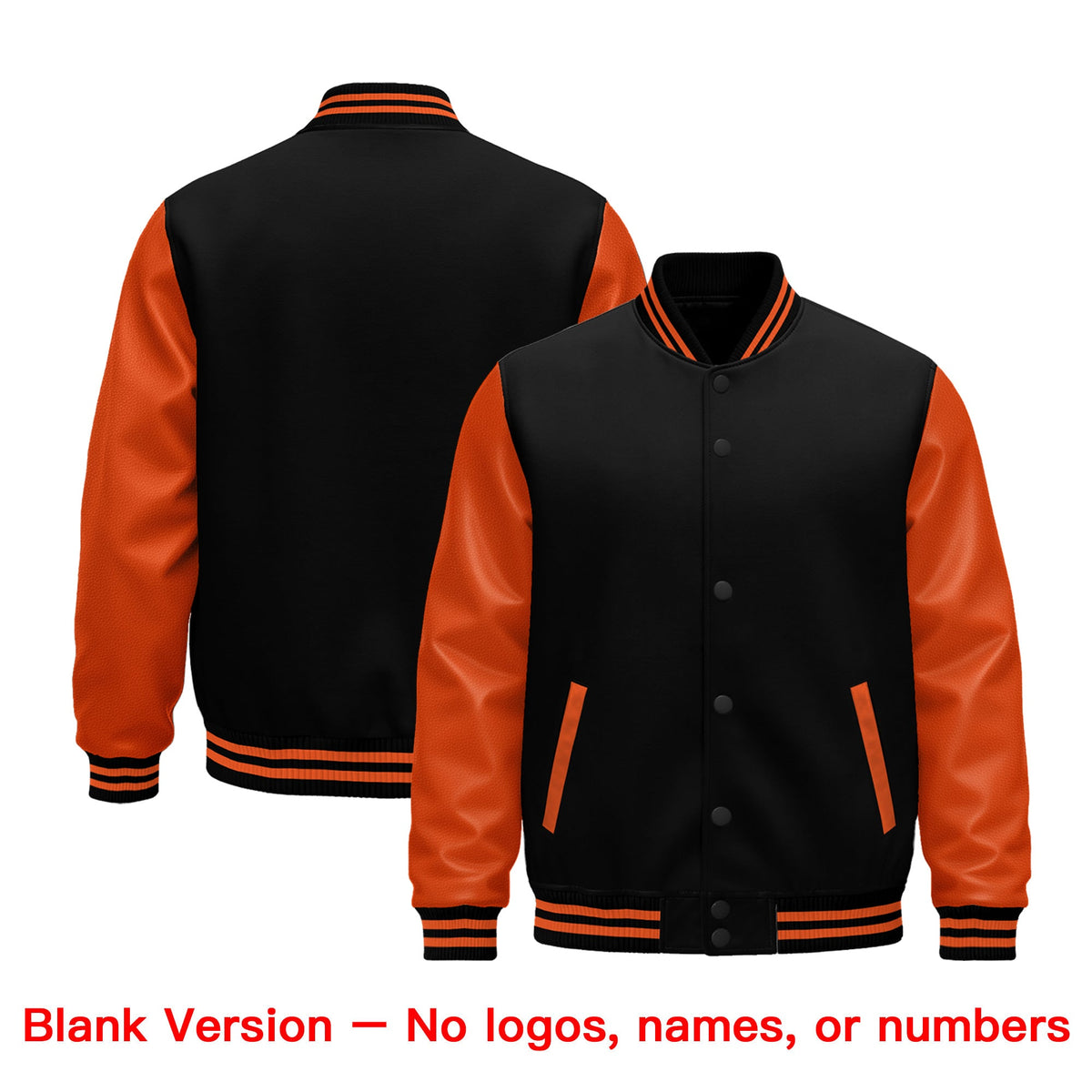 Custom Black Orange Raglan Sleeves Varsity Full-Snap Leather Sleeves Letterman Jacket| KXKSHOP