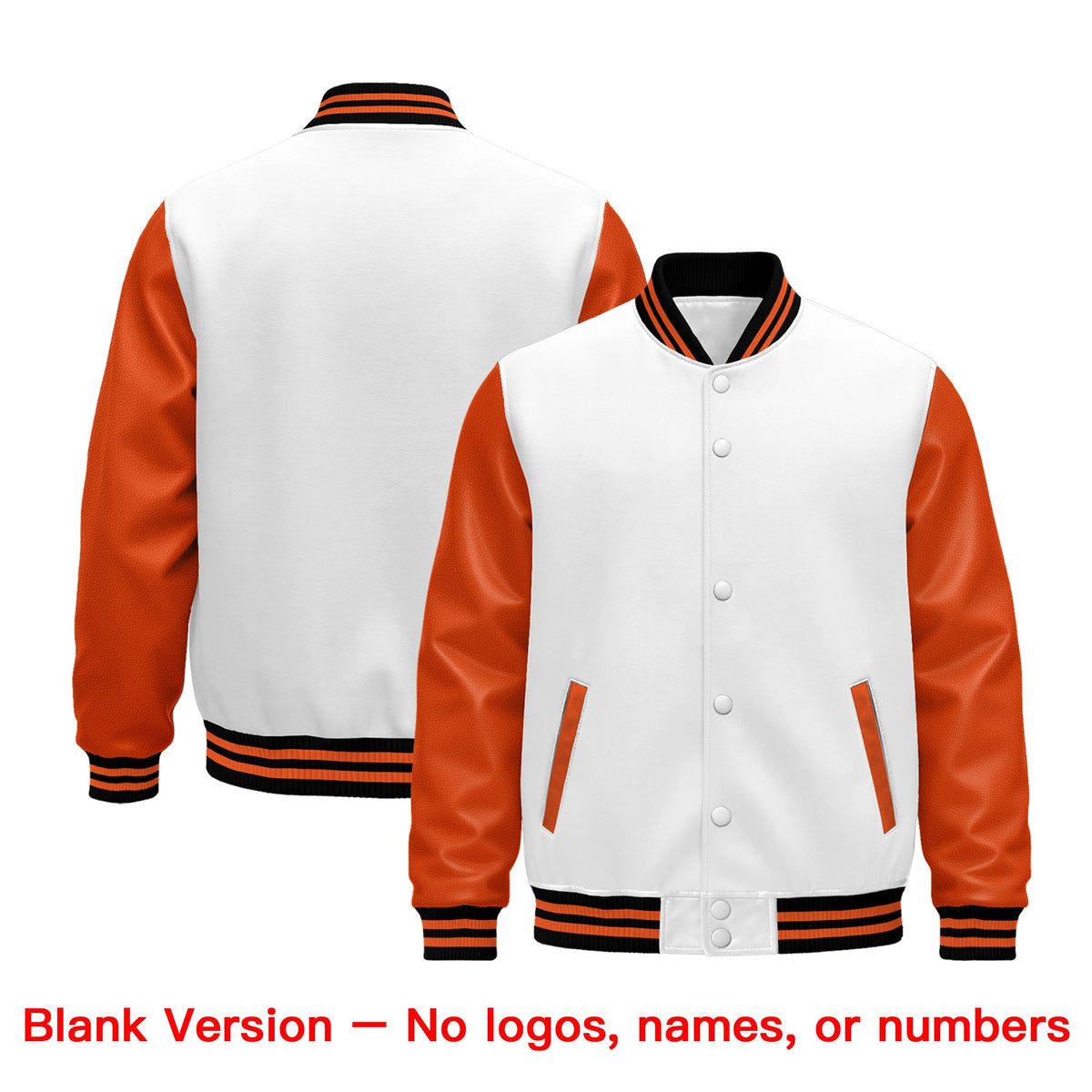 Custom Orange White Black Raglan Sleeves Varsity Full-Snap Leather Sleeves Letterman Jacket| KXKSHOP