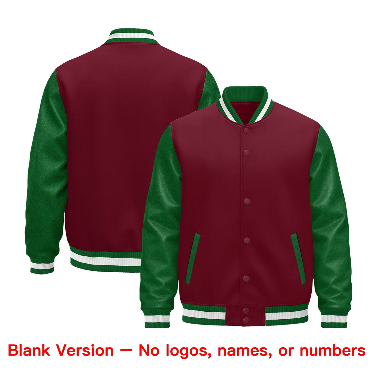Custom Crimson Kelly Green White Raglan Sleeves Varsity Full-Snap Leather Sleeves Letterman Jacket| KXKSHOP