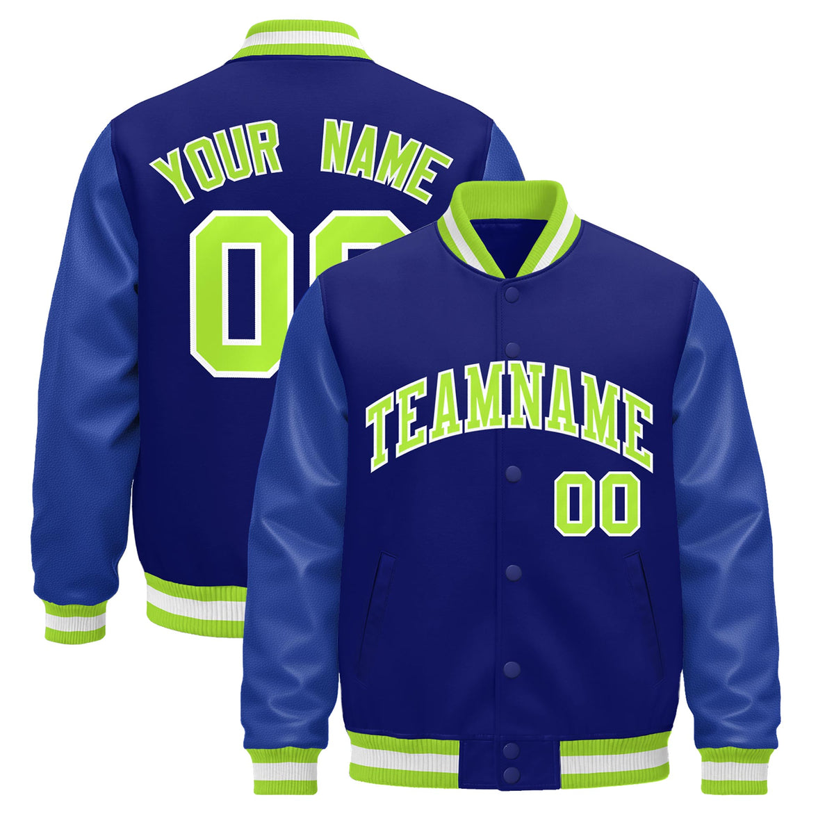 Custom Royal Blue White Classic Style Leather Sleeves Wrinkle-Resistant Jacket| KXKSHOP