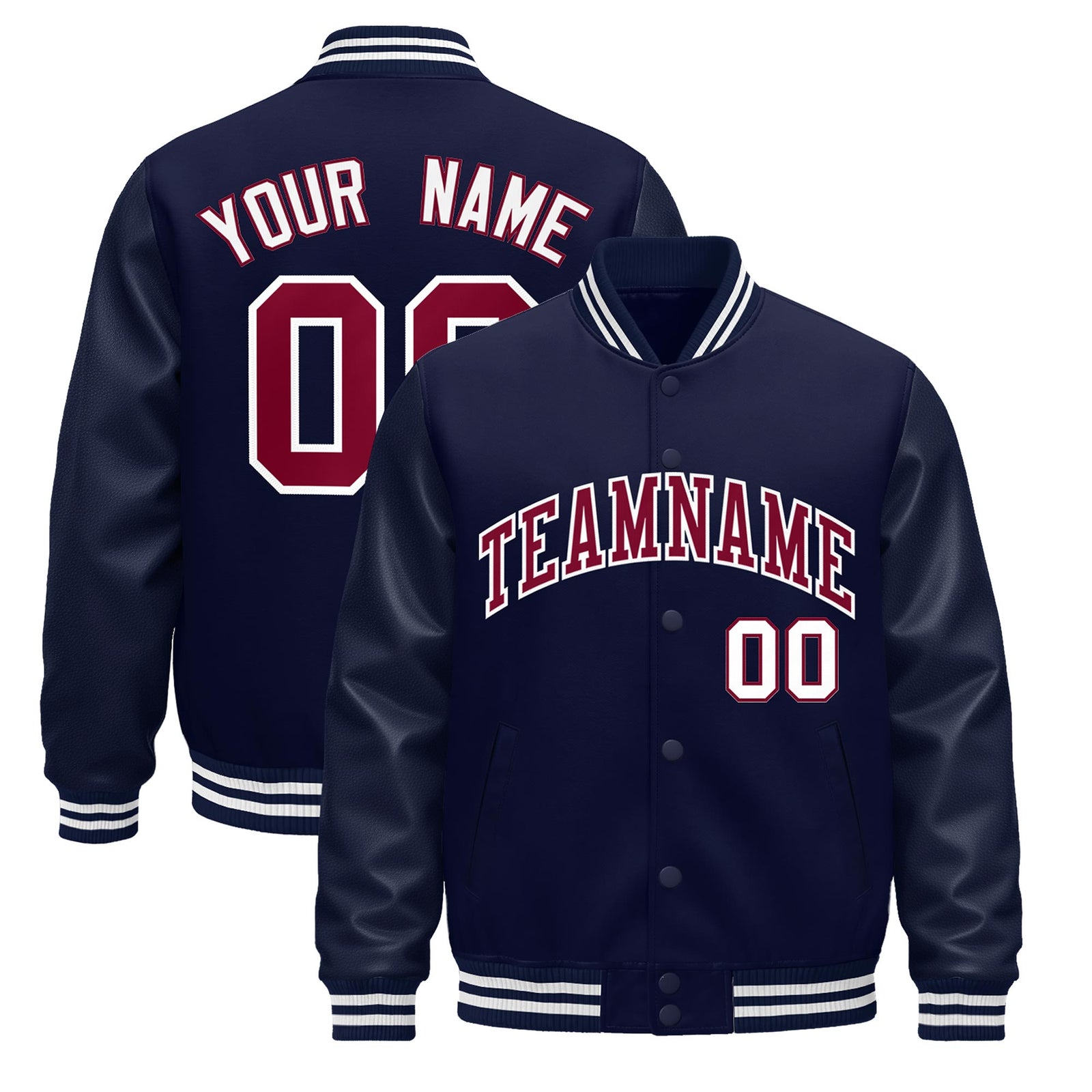 Custom Navy White Jacket - Classic Style Leather Sleeves Wrinkle-Resistant