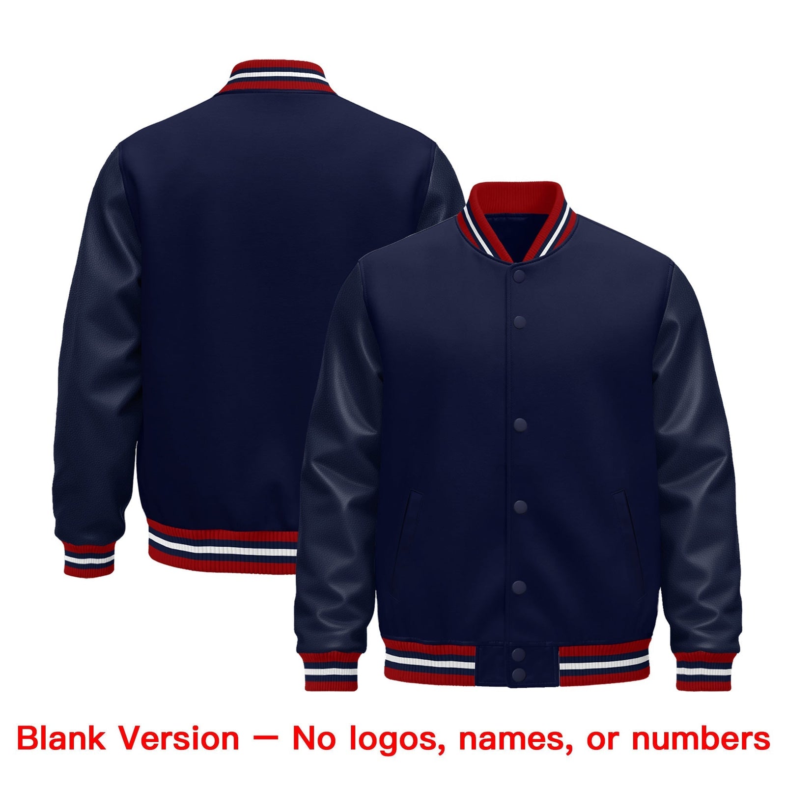 Custom Navy Red White Classic Style Leather Sleeves Wrinkle-Resistant Jacket| KXKSHOP