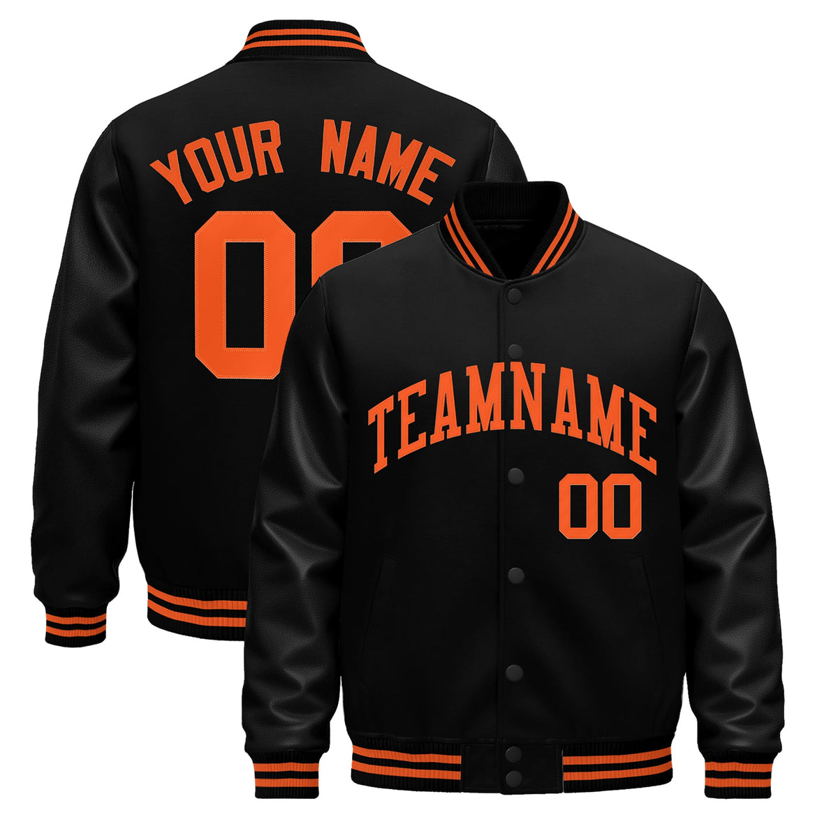 Custom Black Orange Jacket - Classic Style Leather Sleeves Wrinkle-Resistant