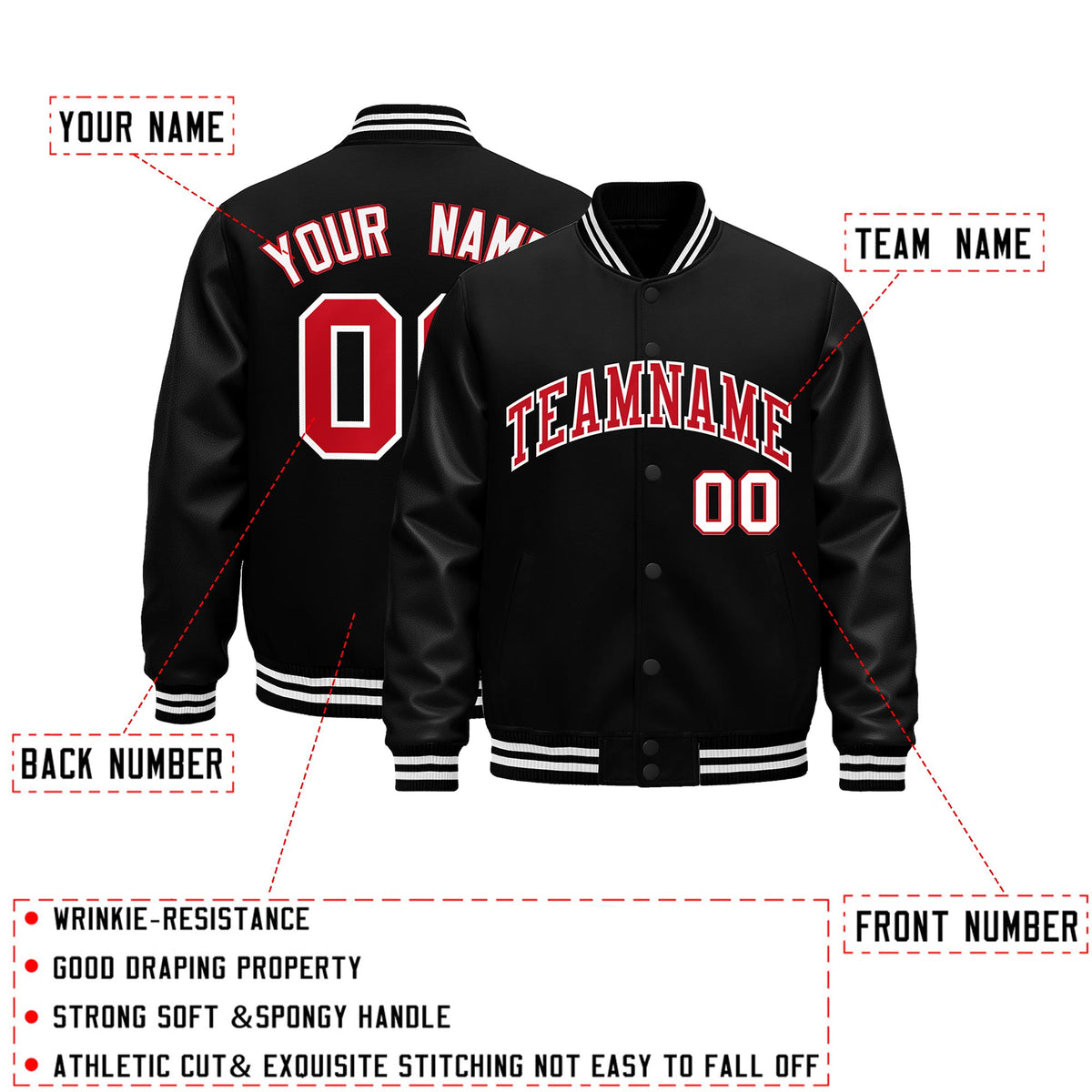 Custom Black White Classic Style Leather Sleeves Wrinkle-Resistant Jacket| KXKSHOP