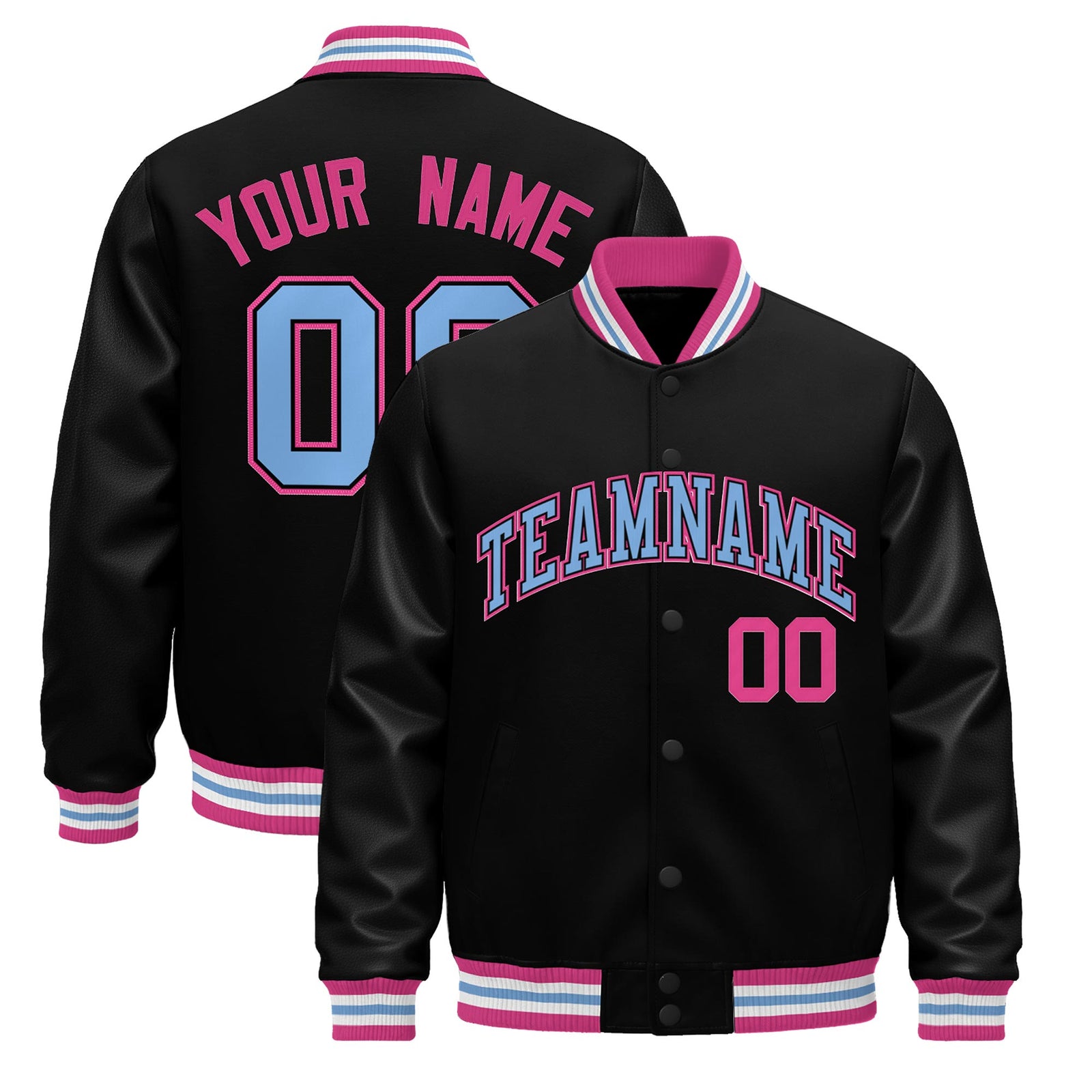 Custom Black Pink White Classic Style Leather Sleeves Wrinkle-Resistant Jacket| KXKSHOP