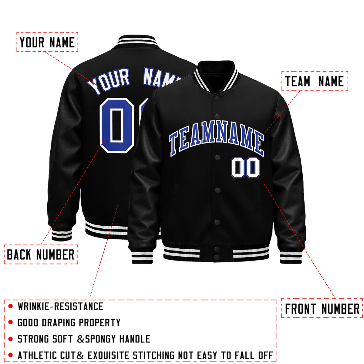 Custom Black White Classic Style Leather Sleeves Wrinkle-Resistant Jacket| KXKSHOP