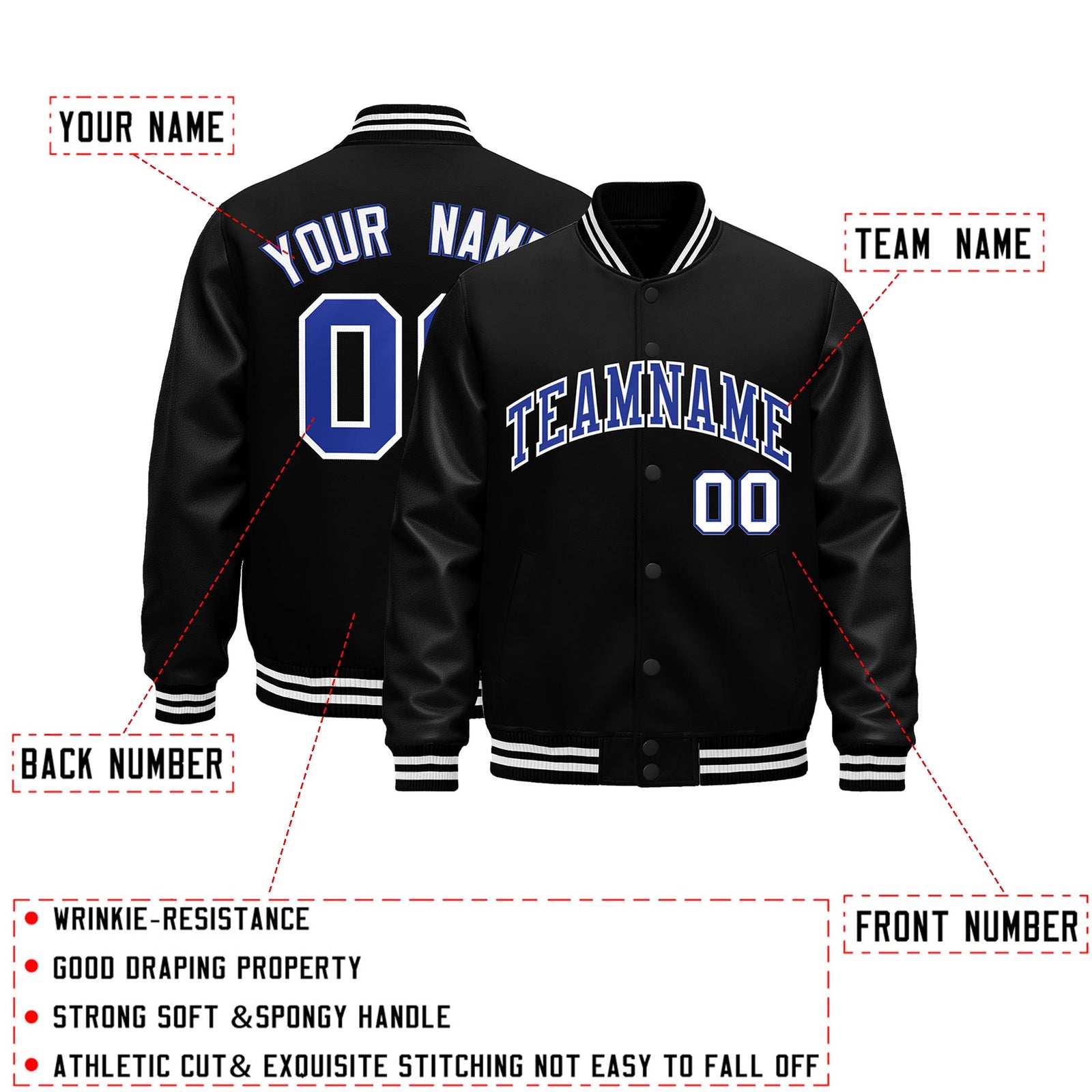 Custom Black White Classic Style Leather Sleeves Wrinkle-Resistant Jacket| KXKSHOP