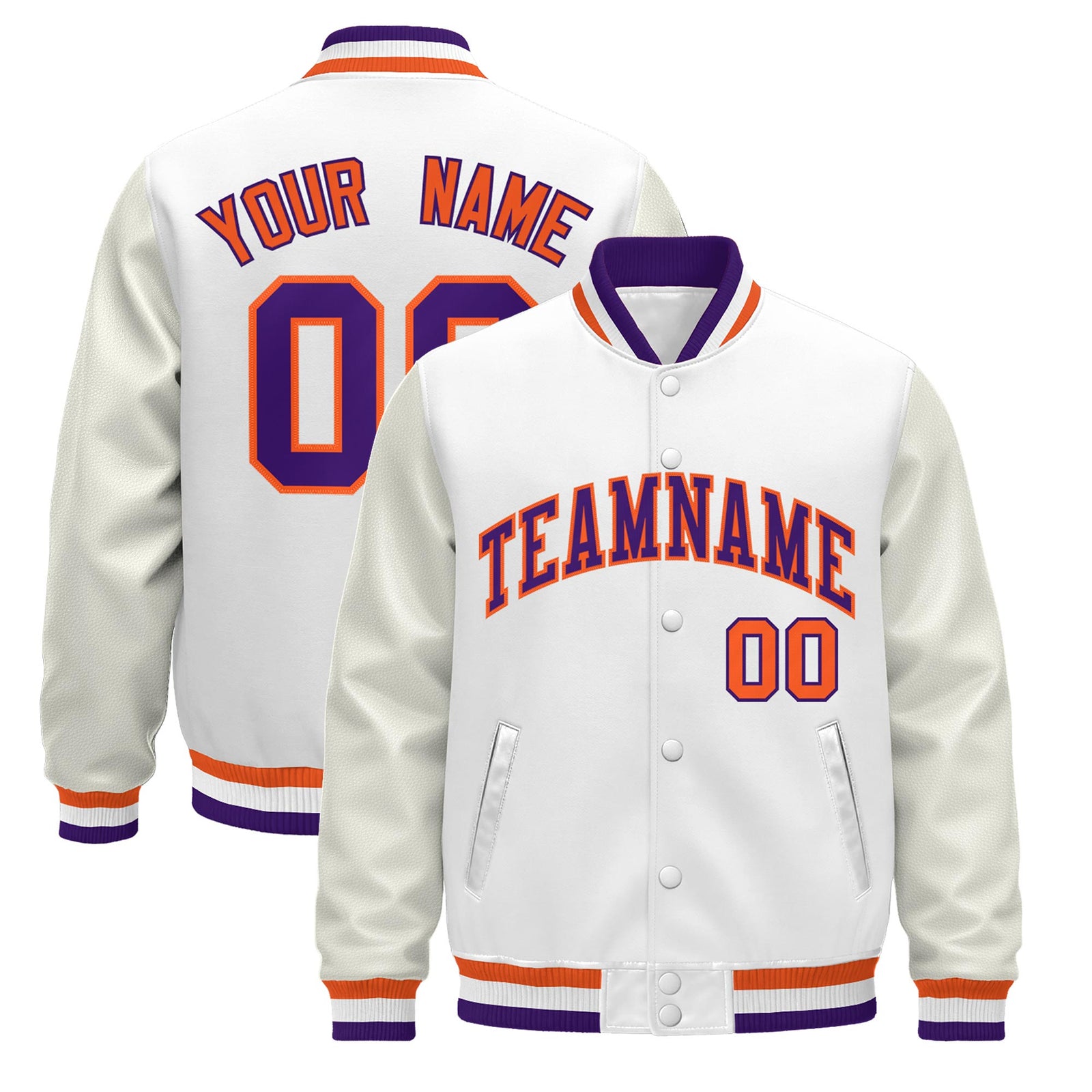 Custom White Purple Orange Jacket - Classic Style Leather Sleeves Wrinkle-Resistant